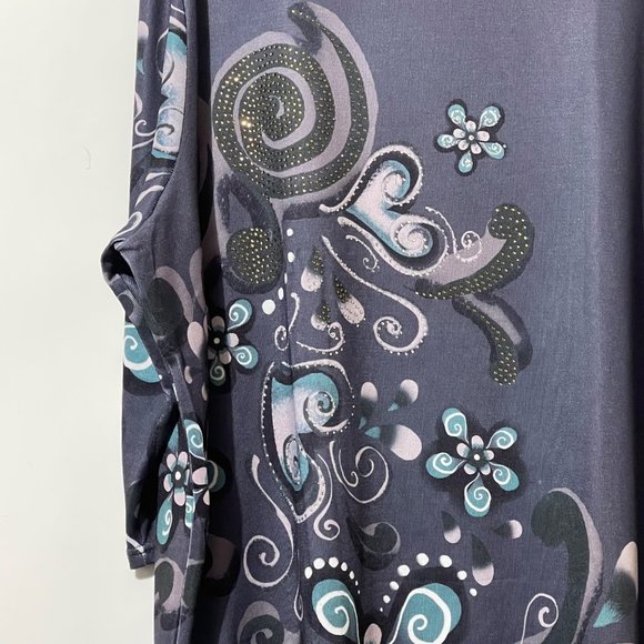 Serengeti women’s size 2X purple floral rhinestone  3/4 sleeve polyester dress - Picture 2 of 6